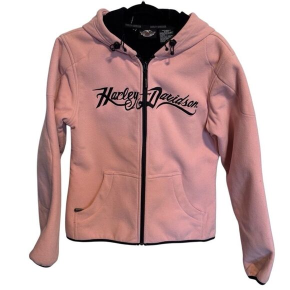 Harley Davidson- Soft Shell Zip Front Lightly Padded Pink Hoodie Jacket, M - Picture 14 of 14